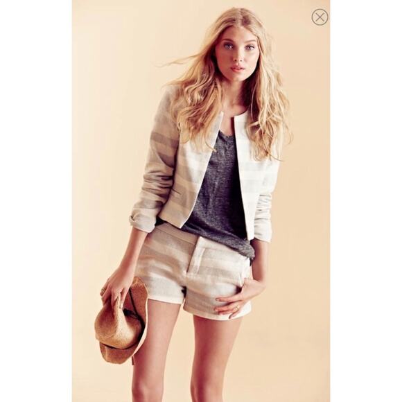 Joie ‘Merci’ Blue and Cream Striped Woven Cotton Mid Rise Dress Shorts Size 4 - Picture 4 of 9